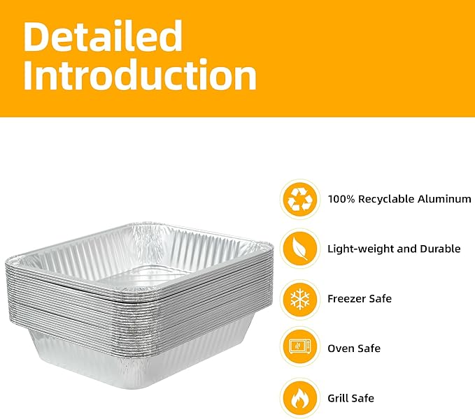 Aluminum Foil Pan with Lids, 9×13 Half Size Pans, Disposable Foil Pans for Roasting, Catering, Picnic or Holiday needs (30 Pack w/Lids)