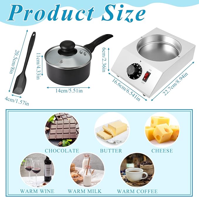 ROCEEI 1 Set Chocolate Boiler Electric Heating Chocolate Melting Tempering Machine with 1 Silicone Spatula Boiler for Melting for Candy(Single Pot)