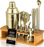 KITESSENSU Cocktail Shaker Set Bartender Kit with Stand | Bar Set Drink Mixer Set with All Essential Accessory Tools: Martini Shaker, Jigger, Strainer, Mixer Spoon, Muddler |Champagne Gold