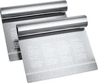 Bench Scraper for Baking, Food Scraper Stainless Steel Blade Dough Cutter with Engraved Measuring Guide & Equivalent Chart, Scraper Tool kitchen Use for Scrapping, Cutting, Chopping, 2 Pack -by RamPro