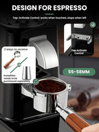 Huanyu Burr Coffee Grinder- Stainless Steel Flat Burr, 19 Precise Grind Settings, 35oz Capacity and Dual Dosing for Espresso, Hand Punch, French Press Black