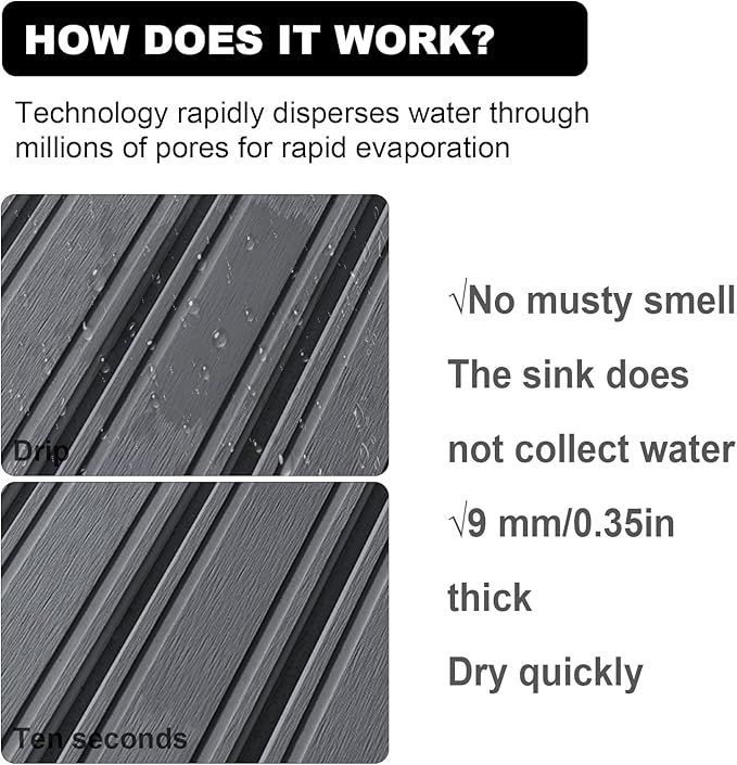 Large Stone Dish Drying Mat for Kitchen Counter, 24"×16"- Quick Drying Diatomaceous Earth Mats for Multi - Purpose, Eco-Friendly ,Super Absorbent, Foldable ,Non-Slip