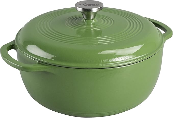 Lodge 6 Quart Enameled Cast Iron Dutch Oven with Lid – Dual Handles – Oven Safe up to 500° F or on Stovetop - Use to Marinate, Cook, Bake, Refrigerate and Serve – Spruce