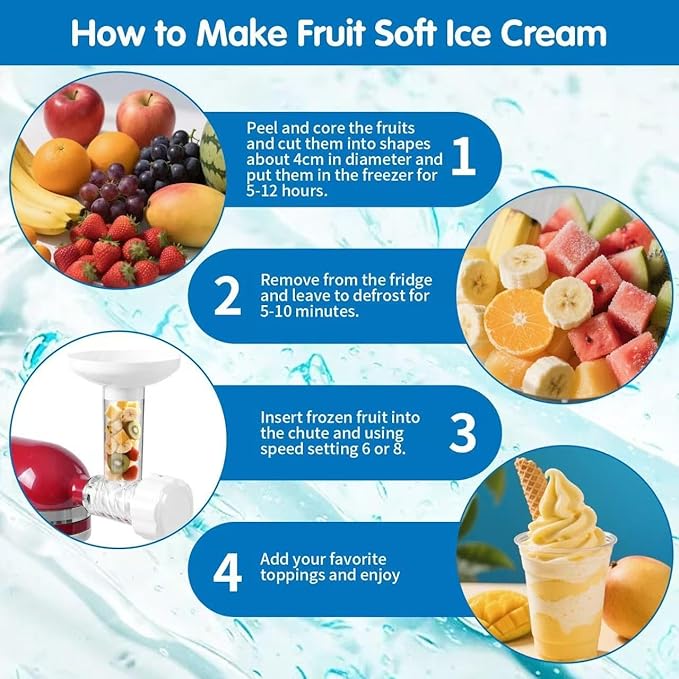Fruit Ice Cream Maker Compatible with KitchenAid Stand Mixer For Healthy Dairy-Free Fruit Ice Cream, Desserts And Soft Ice Cream Yoghurts, Ice Cream Maker - Dishwasher Safe
