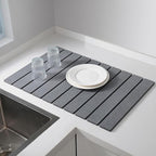 Large Stone Drying Mat for Kitchen Counter, 24''L x 16''W Diatomaceous Earth Collapsible Dish Drying Mat, Quick Drying Mat for Dishes, Bottles and Cups, Matches Any Countertop (Dark Gray)