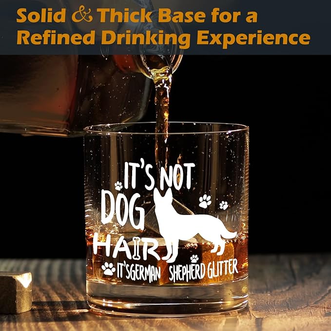 kunlisa German Shepherd Gifts Whiskey Glasses, Funny Dog Dad Mom Lovers Owners Gifts for Women Men, 10 oz Drinking Rocks Glasses for Women Men Whisky Cocktail Scotch Bourbon Liquor
