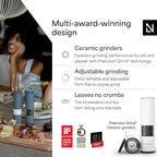 LARS NYSØM Salt and Pepper Grinder Set 2 pieces I Salt Pepper Mill with Adjustable Ceramic Grinder I Design Spice Grinder Set Manual (Pure White)