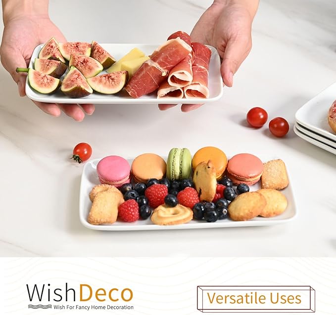 Small Rectangle Plates Set of 6, White Serving Platters 9 inch, Ceramic Sushi Plates, Serving Plate for Appetizer, Dessert, Party, Microwave Safe