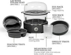 Elite Gourmet EGC1215B Easy Egg Cooker, Stainless-steel Heating Plate, Two-Tiered, 14-Egg Capacity, Soft, Medium, Hard-Boiled, Auto Shut-Off, Omelets, Poached Eggs, Measuring Cup, Piercing Pin, Black