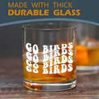 kunlisa Trendy Groovy Go Birds Whiskey Glasses, Football Gifts for Football Fans Lovers Players, 10 oz Drinking Rocks Glasses for Women Men Whisky Cocktail Scotch Bourbon Liquor