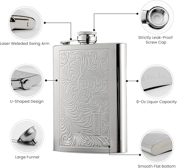 flasks for liquor for men Stainless quality hip flask 8oz Pocket Engraved Wine Drink Pot Alcohol flagon metal 220ml whiskey flask (Pattern)