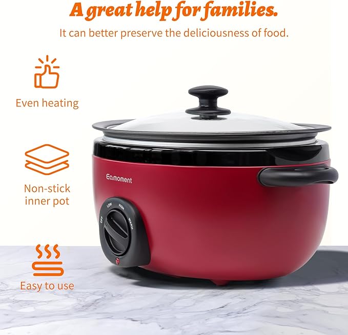 3.5 Quart Slow Cooker Red Uniform Heating,Non Stick Pot,Aluminum, Makes Your Food More Delicious.Suitable as a Gift for Wives,Parents,and Friends