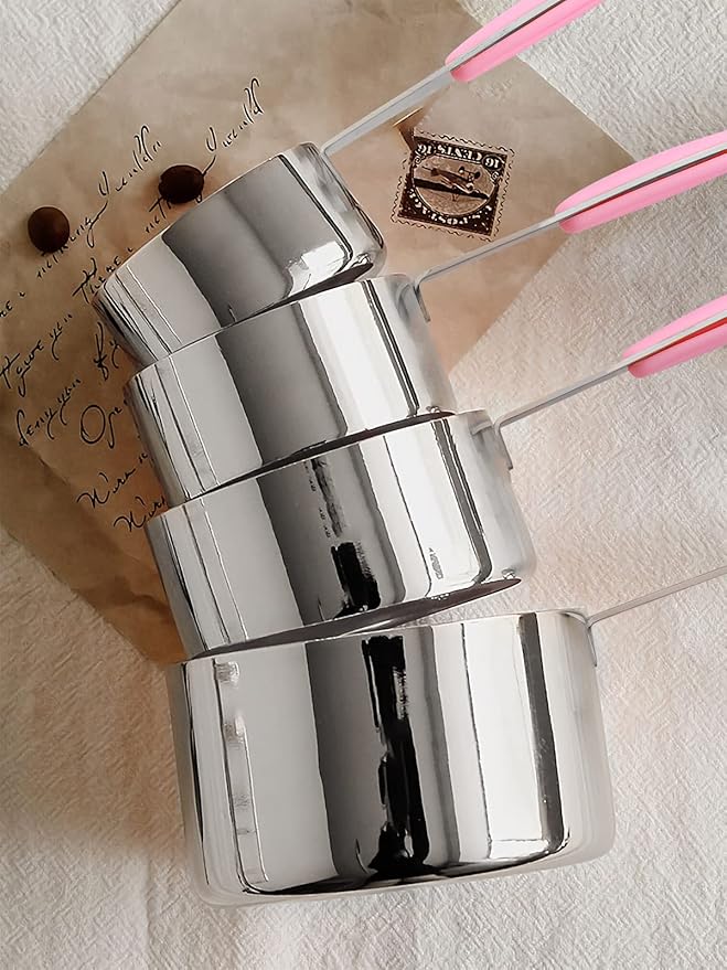 Joyhill Stainless Steel Measuring Cups and Spoons Set of 10 Piece, Nesting Metal Measuring Cups Set with Soft Touch Silicone Handles for Dry and Liquid Ingredients, Cooking & Baking (Pink)