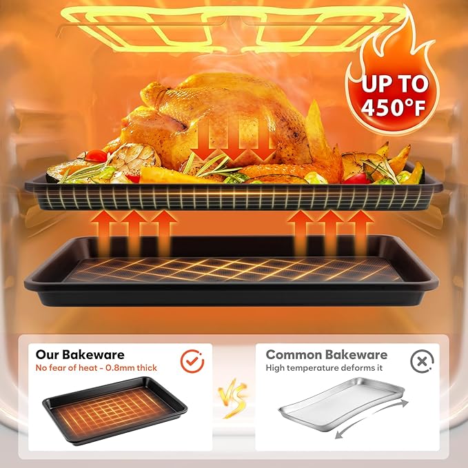 2 Pack Cookie Sheets for Baking, Ceramic Quarter Baking Sheet Pans Set, Thicker Carbon Steel Baking Sheets Non Stick, 12.8 x 9 Inch Baking Trays for Oven