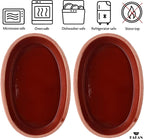 Hakan Bergama Handmade Oval Clay Pan Set of 2 | Terracotta Pans Glazed Inside | Casserole Dishes for Oven Baking | Traditional Earthenware Clay in Box, Large, 6.2 x 11.6 x 1.5-inch 25.3 Oz (750 cc)