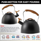 3.2 Quart Whistling Tea Kettle for Stove Top Stainless Steel Tea Pots With Wood Pattern Anti-slip Handle, Black…