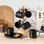 vancasso Stoneware Coffee Mugs Set, 12 oz Ceramic Coffee Cups for Latte Hot Tea Cappuccino Cocoa Milk Cups Set of 6, Dishwasher & Microwave Safe, Matte Black