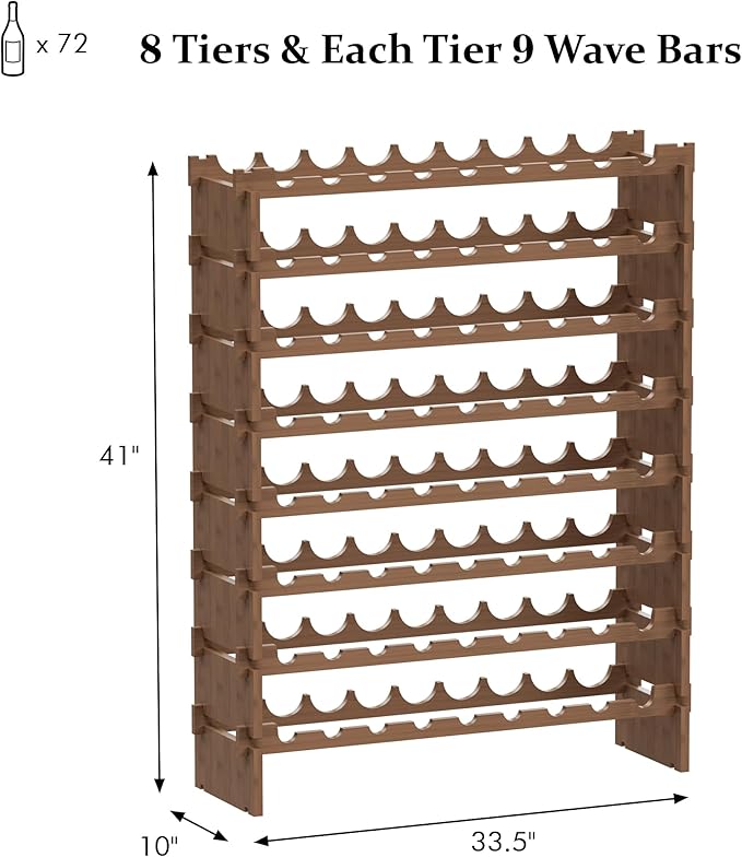 Bambloom Wine Rack Freestanding Floor, Stackable Wine Bottle Storage, Wooden Free Standing Wine Stand Organizer for Kitchen,Cellar. 36 Bottles Wine Holder Display Shelves for Champagne (Walnut)