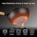 Non-Stick Wok with Steamer Basket,12 Inches Stir Fry Pans with Lid, Flat Bottom Pan Multifunctional Cookware Chinese Woks for Induction, Gas, Halogen