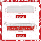 50 Pcs Valentine Mini Loaf Pans With Lids, 6.8oz Rectangle Aluminum Foil Baking Cups Muffin Tins Disposable Mini Cake Pans for Wedding Party Decoration Supplies