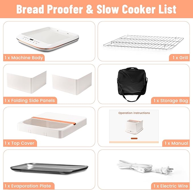 Folding Proofer Bread Proofing Box with 0-120℉ Temp Control & 1–9H Timer Slow Cooker Bread Pizza Dough Proofing Box Sourdough Starter Warmer Kit for Home Bread & Pizza Cooking
