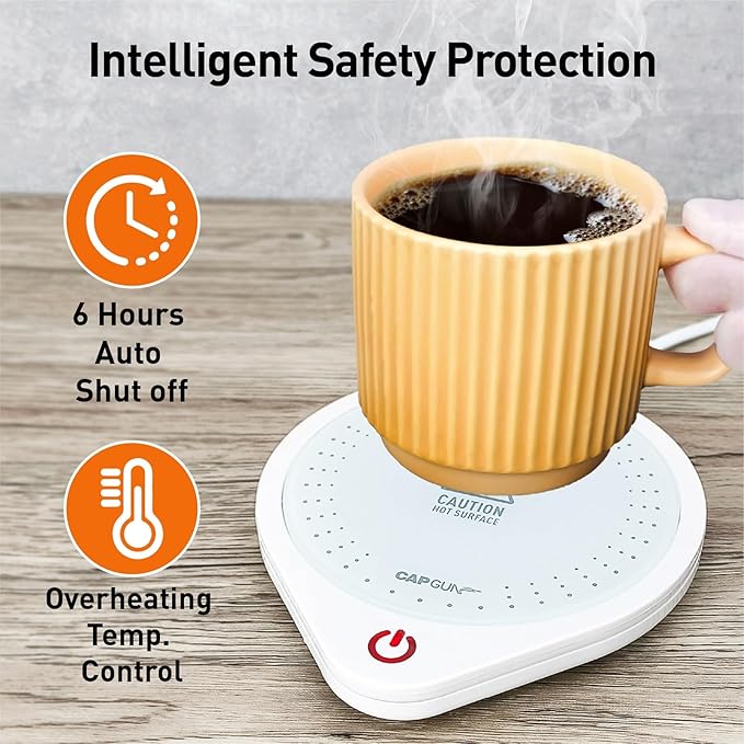 25W Electric Candle Warmer for Coffee Mugs, 75℃ Heating & Auto Shut-Off, Spill-Proof Desk Warmer for Beverages (White) (White)
