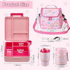 Bento Lunch Box for Kids with 17oz Soup Thermo,Insulated Tumbler Water Bottle and Insulated Lunch Bag,Leak-Proof 3 Compartment Lunch Food Container with with Ice Pack for Kids to School-Rainbow