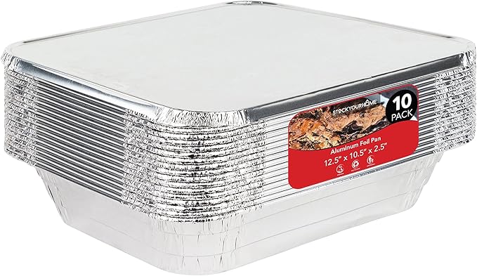 Stock Your Home 9x13 Aluminum Trays with Lids (10 Pack) – Disposable Half Size Deep Pans for Cooking, Storage, BBQ, Grilling, Catering