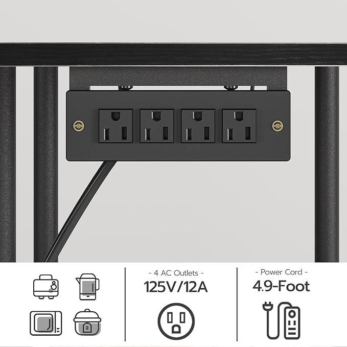 HOOBRO Bakers Rack with Power Outlet, Microwave Stand with 5 S-Shaped Hooks, Coffee Bar, Kitchen Storage Shelf, for Kitchen, Living Room, Black BB07UHB01