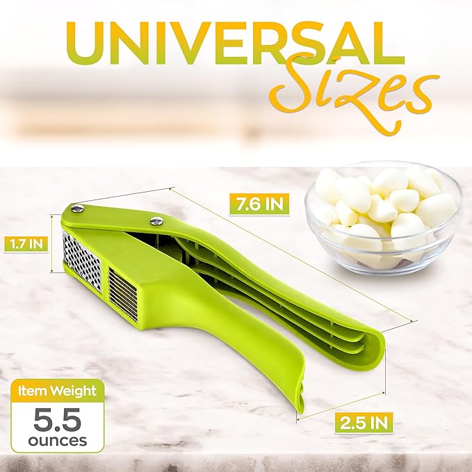 2 in 1 Garlic Slicer and Mincer - Multipurpose Garlic Press and Slicer, Stainless Steel and Durable Plastic, 7.6 x 1.7 x 2.5" Convenient Size, Easy to Use and Clean, Good for Home & Commercial Use