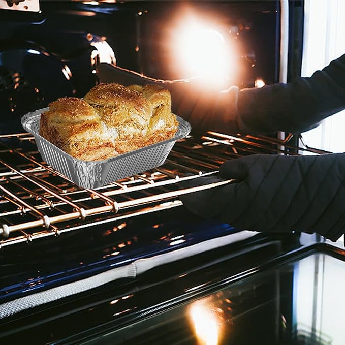 25 Pack 1 lb Rectangular Disposable Aluminum Foil Pan 16 oz Take Out Food Containers with Clear Plastic Dome Lids, for Catering, Baking, Roasting Food