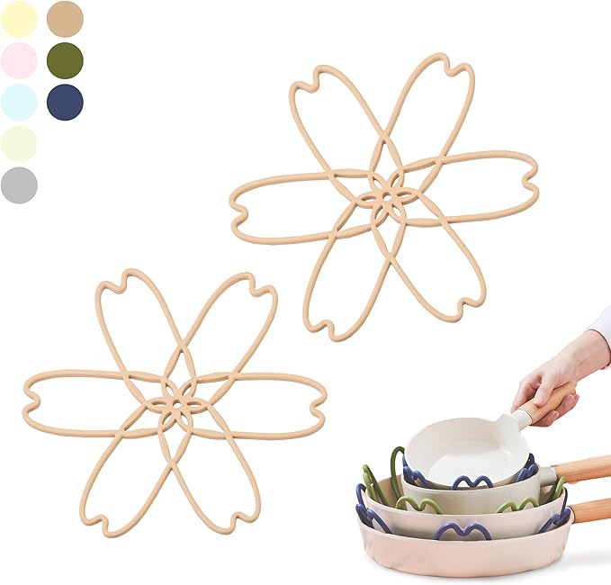 iPROTECT - Stack Expert | Multi-Purpose BPA-Free Silicone Pans & Pots Protector. Set of 2. Trivets for All Cookware Sizes, Protects Coating & Scratches, Dishwasher Safe (Mocha Nude, S)