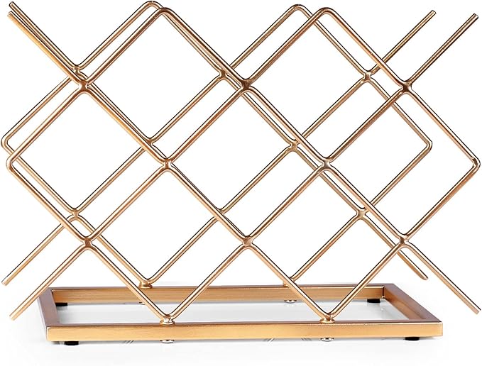 Countertop Wine Rack - 10 Bottle Freestanding Modern Gold Metal Small Wine Rack - Tabletop Wine Holder Stand for Cabinet, Pantry, Wine Bottle Storag…
