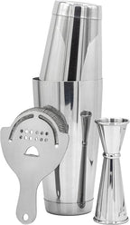 Professional Cocktail Shaker Set Bartending Kit: Weighted Boston Shaker Tins, Hawthorne Strainer and Japanese Jigger