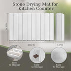 Hopegiver Stone Drying Mat for Kitchen Counter, 23.62"x15.35" Collapsible Quick Dry Dish Drying Mat, Super Absorbent Diatomaceous Earth Mat for Dishes Bottles Cups Bathroom, White with Sanding Block