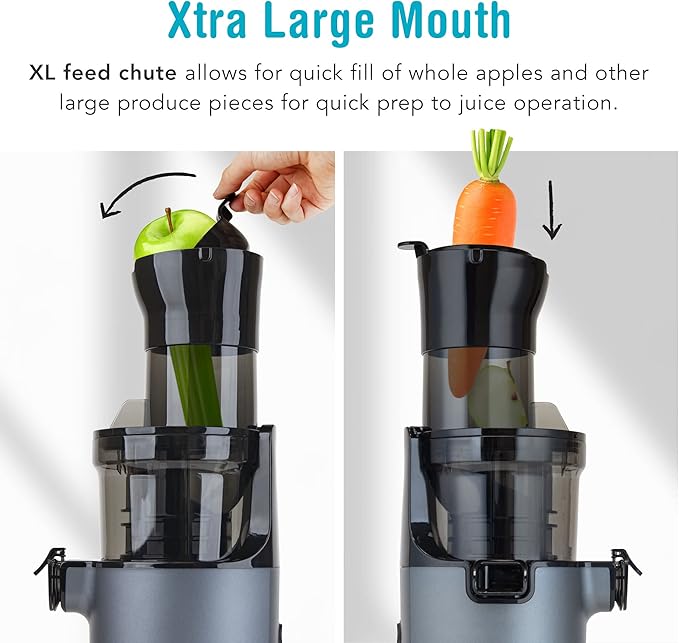 Shine SJX-1 Easy Cold Press Juicer with XL Feed Chute and Compact Body, Gray