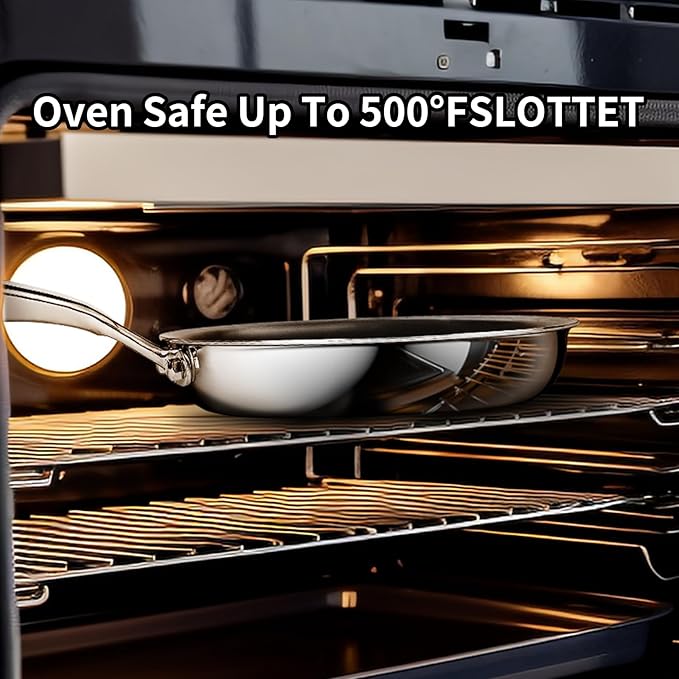 8 Inch Tri-Ply Stainless Steel Frying Pan,Whole-Clad No Coatings Skillet with Stay-cool Handle for Cooking,Dishwasher and Oven Safe,Induction Pans