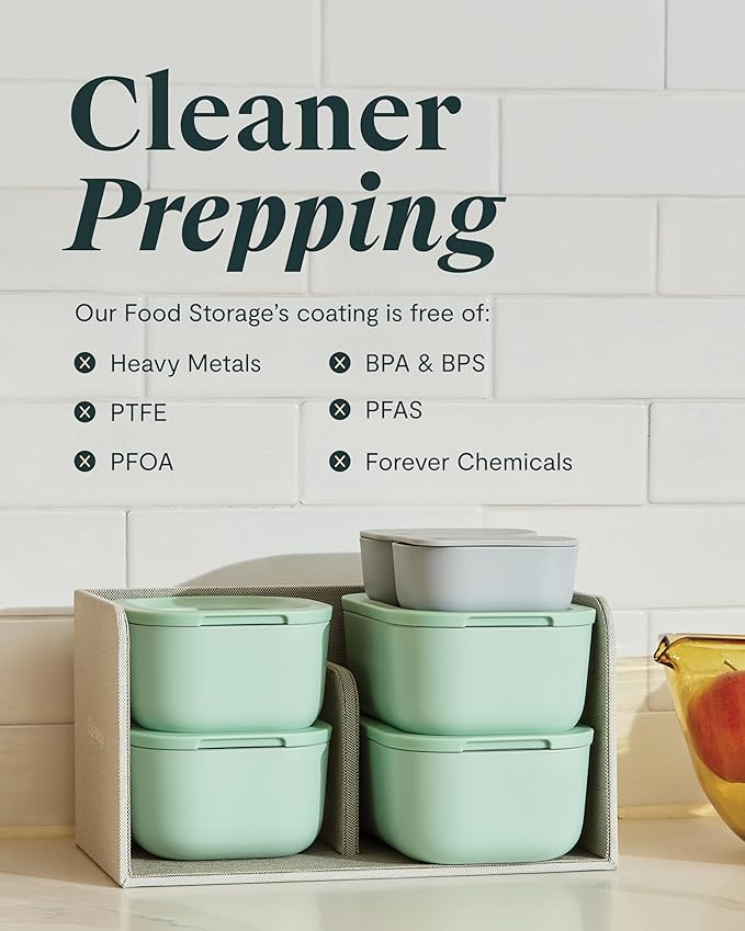 Caraway Mini Square Food Storage Container - 1.75 Cup Glass Storage Container for Food - Non-Toxic Ceramic-Coated Glass - Air Release Technology - Compact & Stackable Design - Cream