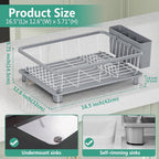 Dish Drying Rack - Space-Saving Dish Rack,Dish Racks for Kitchen Counter with Drainboard, Rustproof Dish Drainer with a Removable 4-Compartment Utensil Holder,Gray