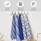 Assorted Kitchen Towels Large 16x26 Inch 100% Cotton Set of 5 - Dish Cloths Towels with Hanging Loop - Soft Absorbent Washable Tea Towels for Kitchen - Quick Drying Dish Towels Navy Blue