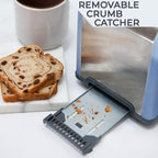 Rae Dunn Toaster, Stainless Steel 2 Slice Square Toaster, Wide Slot with 5 Browning Levels, with Bagel, Defrost and Cancel Options (Navy)