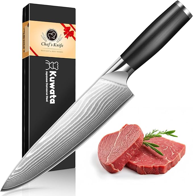 Damascus Chef Knife 8 Inch, Professional Japanese VG10 Damascus Steel Super Sharp Kitchen Knife, G10 Ergonomic Color Wooden Handle with Luxury Gift Box