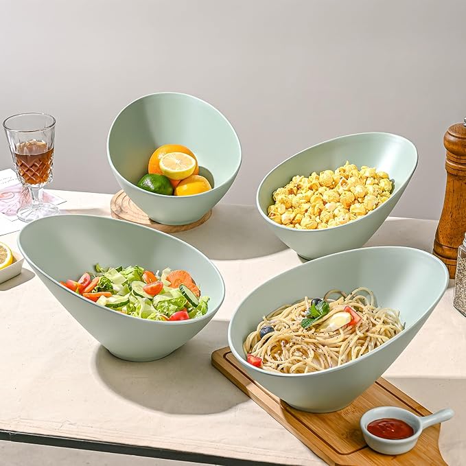 Bamboo Fiber Salad Bowls, 4 Packs Serving Bowls Blue Green, Compostable 33 Ounce Elegant Angled Bowls for Salad, Pasta, Soup, Prep, Ideal for Home and Restaurant(Blue Green, 9.5Inch)