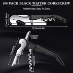Waiter Corkscrew Wine Openers Heavy Duty Hinges Wine Key Bottle Opener All in One Double Hinged Waiter's Corkscrew with Foil Cutter Wine Tools for Bartenders Servers Sommelier (Black, 100 Pack)