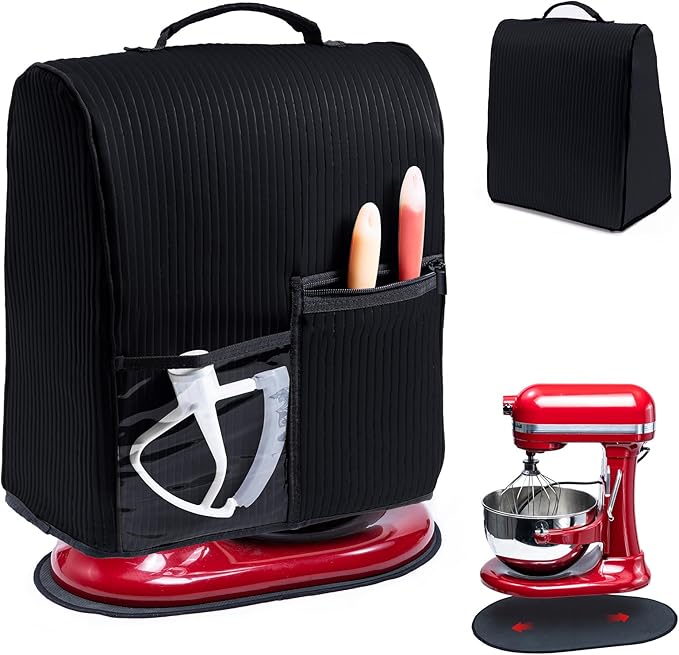 BAGSPRITE Stand Mixer Cover with Applicance Slider for KitchenAid 4.5/5 Quart Bowl Lift Mixers – Kitchen Appliance Dust Cover with Pockets for Kitchen Aid Accessories and Attachments