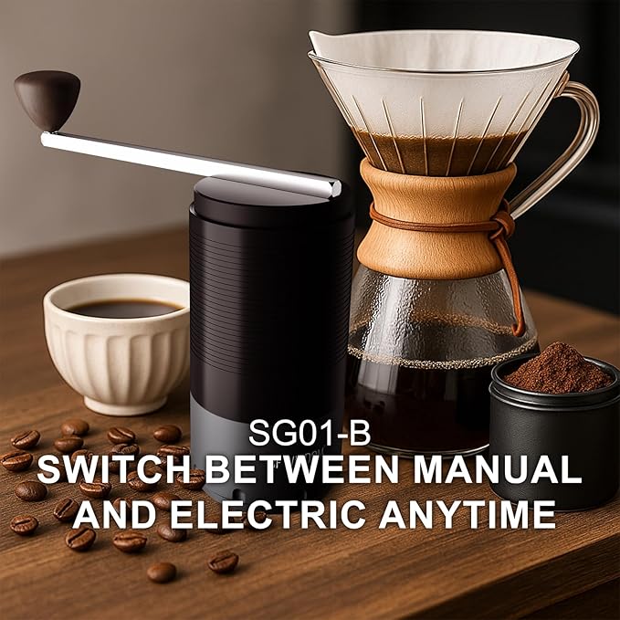 Portable Electric Coffee Grinder, Conical Burr Coffee Grinder – Dual Mode Manual & Electric Grinder Manual with Adjustable Grind Settings, Hand Bean Grinder for RV, Hiking, Office