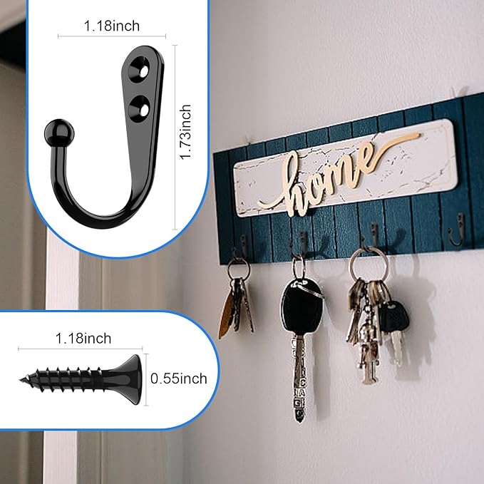 15 Pcs Black Coat Hooks - Wall Hooks for Closet Hanging, Multi-Room Use (Bathroom/Bedroom/Kitchen), Holds Coats/Towels/Scarves/Hats/Keys/Cups, Includes 30 Screws