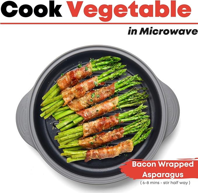 MACONEE Microwave Grill Pan | Microwave Griller, Griddle & Crisper Pan with Lid for Grilling, Browning, and Crisping Foods Microwave Cookware for Grill Meat, Sandwich & Vegetable inside a Microwave