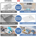 MOUKABAL Dish Drying Rack, 2 Tier Dish Rack, Large Dish Racks for Kitchen Counter, Dish Drainer with Removable Utensil Holder, Drainboard (White)