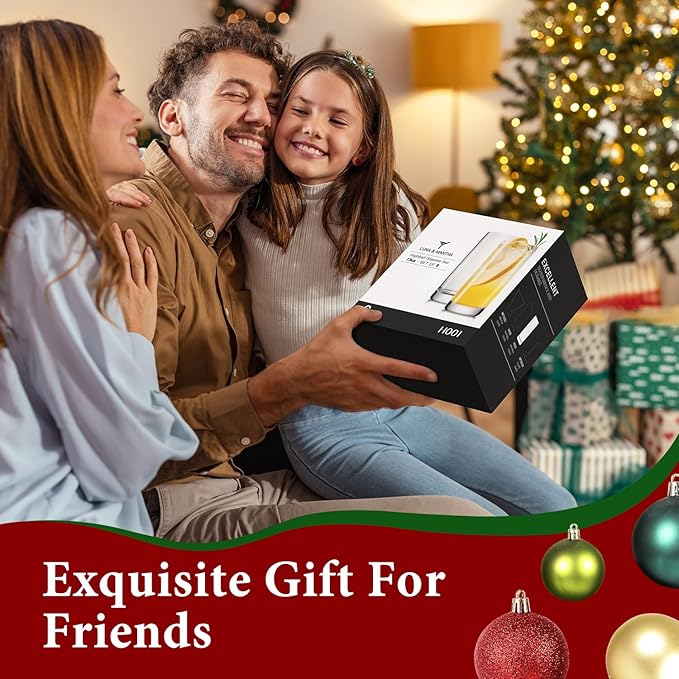 LUNA & MANTHA Highball Glasses Set of 6, 13 OZ Drinking Glasses, Lead-Free Crystal Water Glass, Tall Glass Cups for Cocktail, Tom Collins, Mojito, Mixed Drink, Kitchen and Bar Glassware